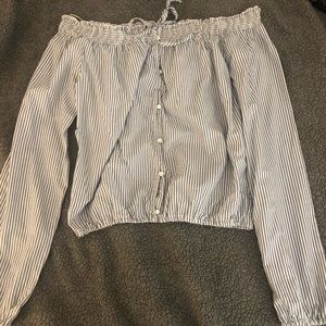 off the shoulder long sleeve striped shirt